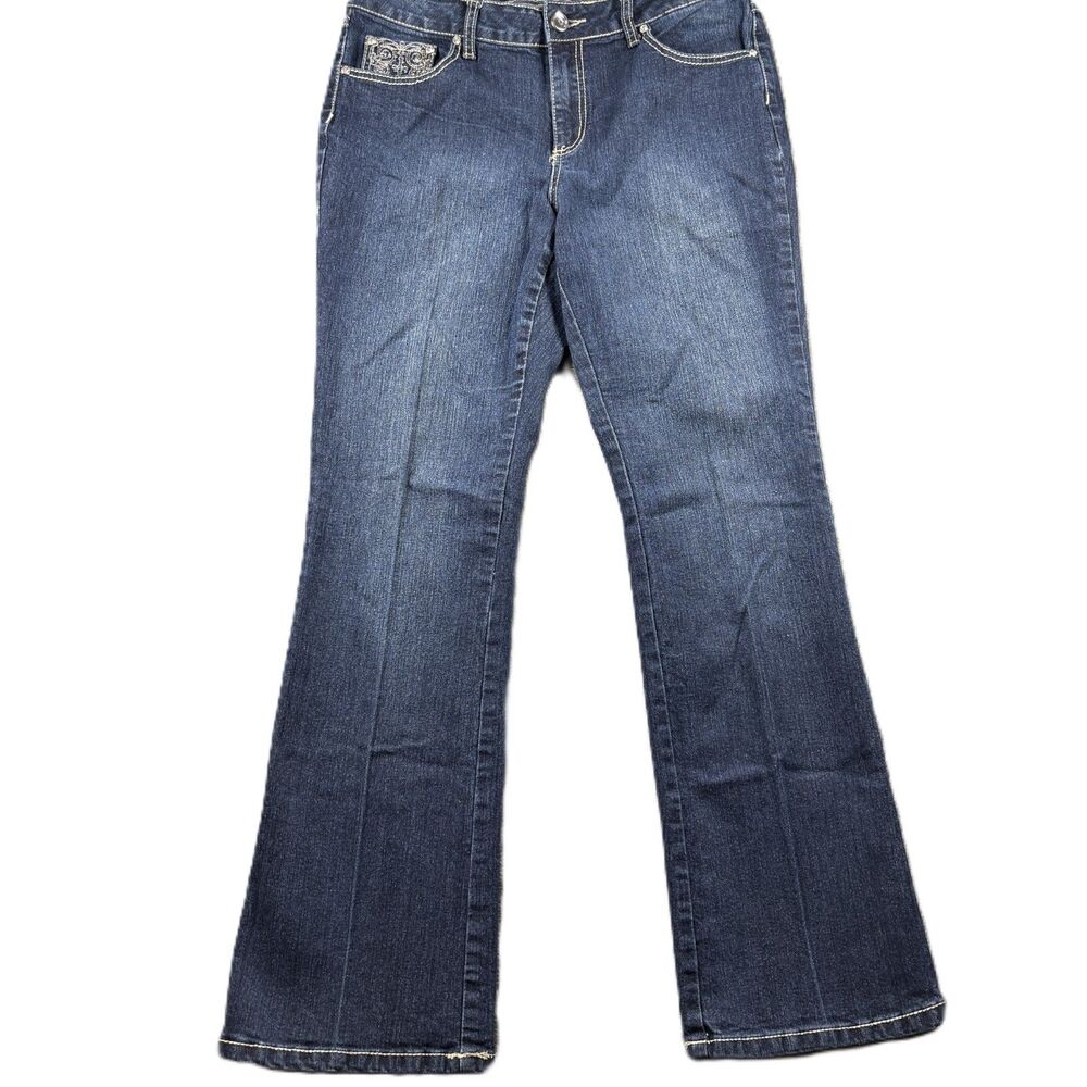 One 5 One Women Jeans Vintage Y2K Flare Embroidered Flap Pockets Size 12 M262